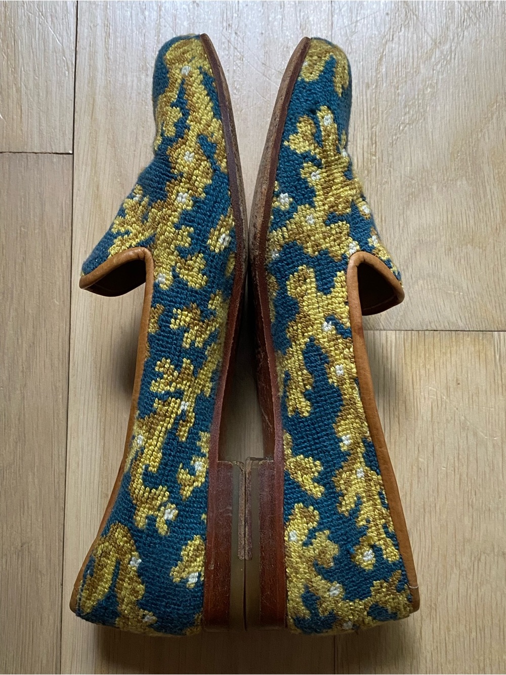 Stubbs & Wootton Palm Beach Blue Gold Coral Reef Needlepoint Loafers Size 7.5 - Picture 4 of 13